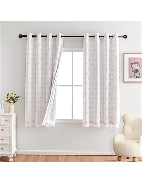 MYSKY HOME Pink Pom Poms Curtains for Children's Bedroom Thermal Blackout Curtain with Eyelets Thermal Thermal Curtains for Livi