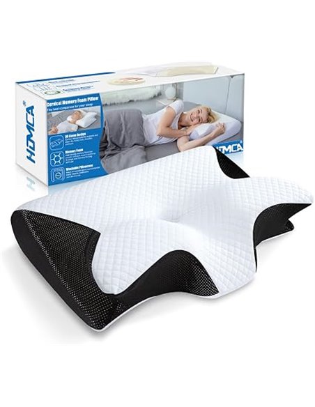 HOMCA Almohada Cervical 2 en 1 Espuma de Memoria, Negro, 60x40x12/14cm | Almohada Ergonómico, Soporte de Cabeza/Cuello/Hombro, R