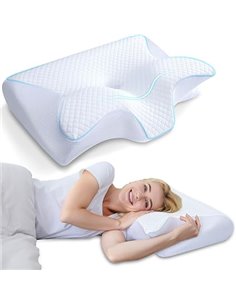 HOMCA 2-in-1 Memory Foam Neck Pillow, White, 60 x 40 x 12/14 cm | Ergonomic Pillow, Head/Neck/Shoulder Support, Relaxation and S