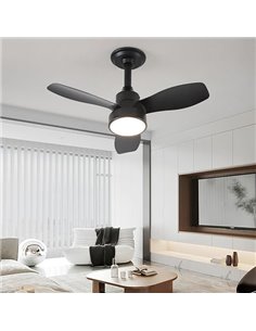 JDONG Ventilador de techo iluminación y mando a distancia 36 W LED Silencioso Lámpara de techo negra Ventilador con temporizador