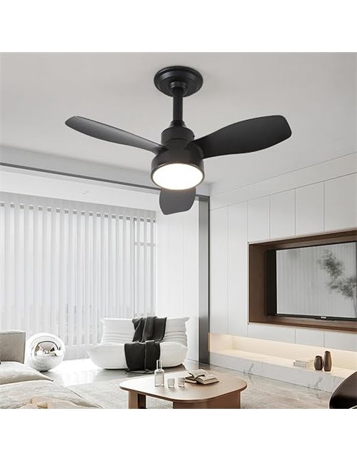 JDONG Ventilador de techo iluminación y mando a distancia 36 W LED Silencioso Lámpara de techo negra Ventilador con temporizador