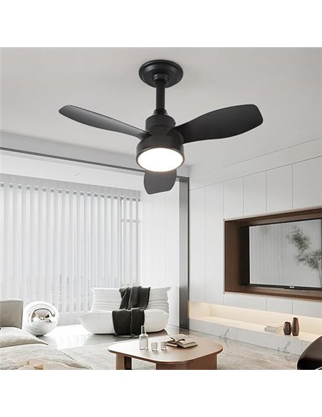 JDONG Ventilador de techo iluminación y mando a distancia 36 W LED Silencioso Lámpara de techo negra Ventilador con temporizador