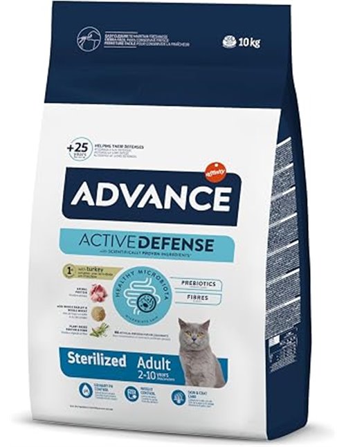 Advance Cat Adult Sterilized, Pienso para Gatos Adultos Esterilizados con Pavo, 10kg