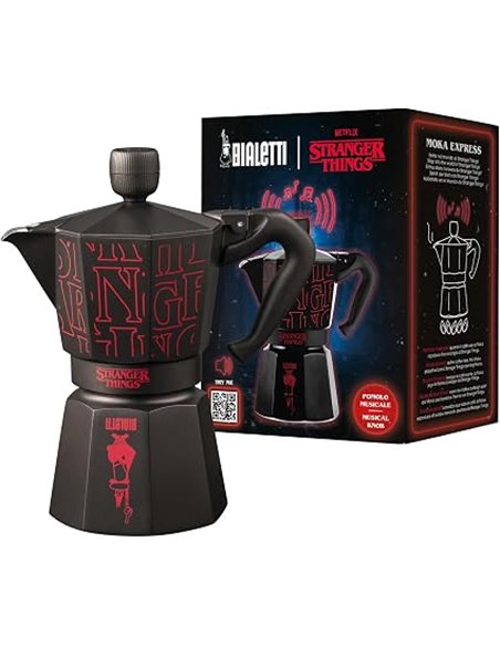 Bialetti Moka Express Stranger Things Italian Coffee Maker 6 Cup (270ml), Musical Knob with USB-C Charging, Not Suitable for Ind