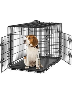 Yaheetech Jaula para Perros 90x56,5x63cm Doble Puerta con Separador Transportin Perro de Viaje Jaula Metálica Plegable con Bande