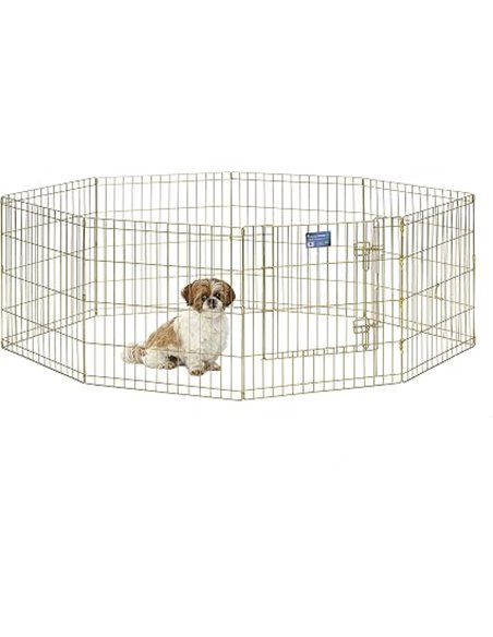 MidWest Homes for Pets - Parque de ejercicio y juego para perros y mascotas, metálico, plegable, con puerta, estacas de anclaje,