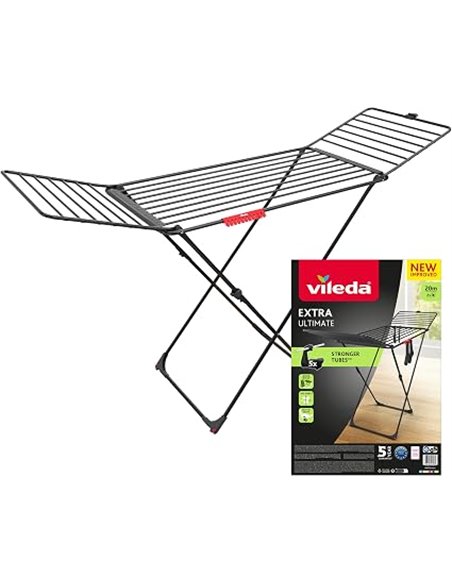 Vileda Tendedero Ultimate Extra de Aluminio con Patas en X (Black Edition) | Tubos 5 Veces más Resistentes | Tubos XL para Menos