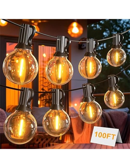 Guirnalda Luces Exterior, 30M Luces Exterior con 50+2 G40 LED Bombillas Inastillable, Impermeable IP45 Girnalda Luces Exteriores