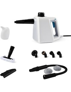 Amazon Basics Limpiador a Vapor Portátil para el Hogar con 9 Accesorios, Potente Chorro de Vapor de 1000W, Depósito de 250ml, Bl