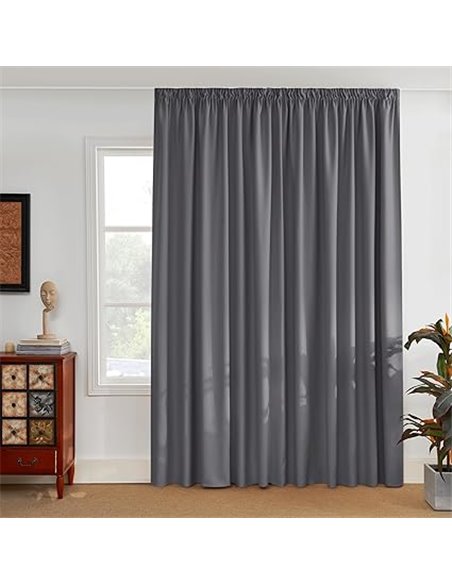 PONY DANCE Cortinas Salon Grises Opaca Termica Aislante 1 Pieza, Cortinas Blackout 3 Metros para Ventanas Grandes Dormitorio par