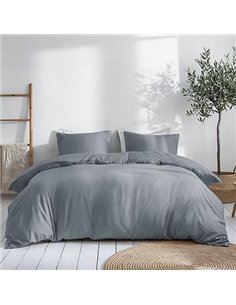 Dreamzie Funda Nordica Algodon Satinado 200x200 cm - Gris - Ropa de Cama, Funda Edredon 200x200 cm y 2 Funda Almohada 80x80 cm -
