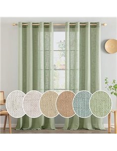 MIULEE Juego de Cortinas de Lino Translúcido de Dos Piezas con Ojales Cortinas Modernas para Dos Puertas de Balcón Cortinas para