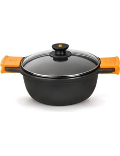 BRA Efficient | Cacerola alta con tapa de cristal y asas de silicona extraíbles, diámetro 24 cm, apta para inducción