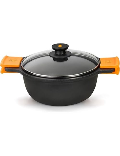 BRA Efficient | Cacerola alta con tapa de cristal y asas de silicona extraíbles, diámetro 24 cm, apta para inducción
