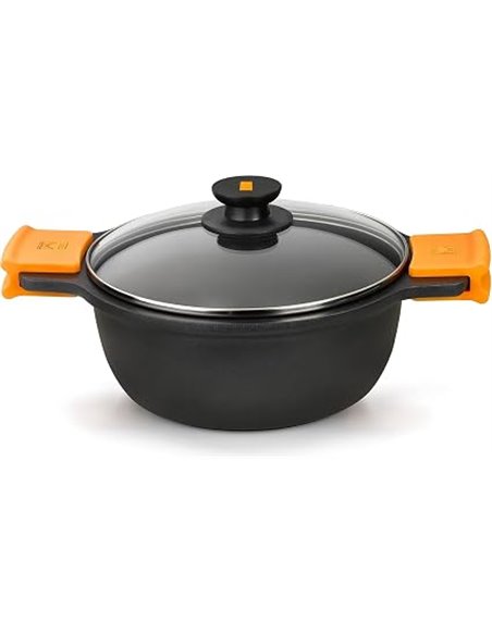 BRA Efficient | Cacerola alta con tapa de cristal y asas de silicona extraíbles, diámetro 24 cm, apta para inducción
