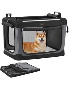 Feandrea Transportín para Perros, Plegable, 76,2 x 53,4 x 53,4 cm, para Perros Medianos, Tela Oxford, Puertas de Malla, Asas y B