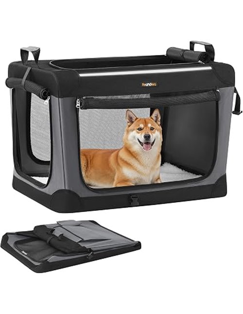 Feandrea Transportín para Perros, Plegable, 76,2 x 53,4 x 53,4 cm, para Perros Medianos, Tela Oxford, Puertas de Malla, Asas y B