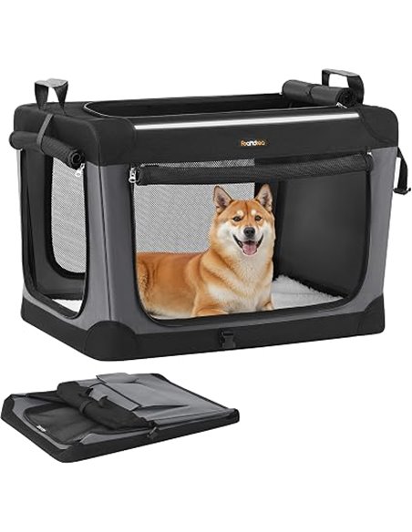 Feandrea Transportín para Perros, Plegable, 76,2 x 53,4 x 53,4 cm, para Perros Medianos, Tela Oxford, Puertas de Malla, Asas y B
