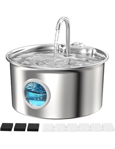 Fuente de Agua para Gatos Acero Inoxidable: Bebedero Gato Automatico Inox - 2.6L Fuente Gatos Agua Metalico con Ventana de Nivel