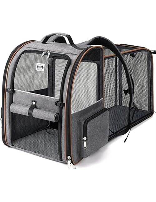 Transportin Gato Extensible con 4 Entradas | Mochila Transpirable - Transportin Perro Pequeño con Arnés Interno - Carga Máxima 8