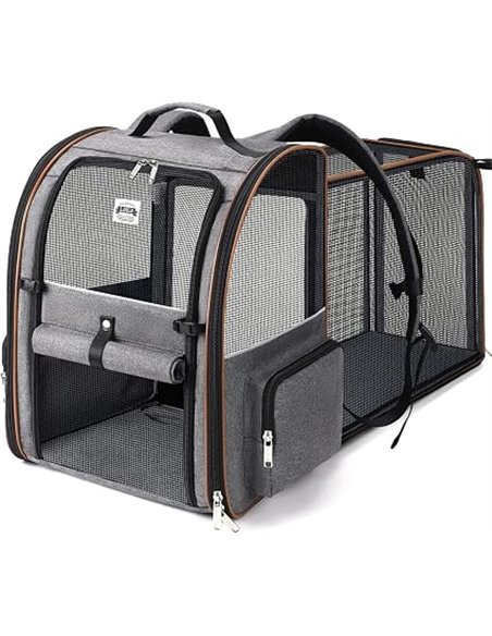 Transportin Gato Extensible con 4 Entradas | Mochila Transpirable - Transportin Perro Pequeño con Arnés Interno - Carga Máxima 8