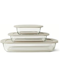 Amazon Basics Fuentes de Cristal para Hornear con Tapas sin BPA, Juego de 6 Piezas, Vidrio de Borosilicato, Aptas para Lavavajil