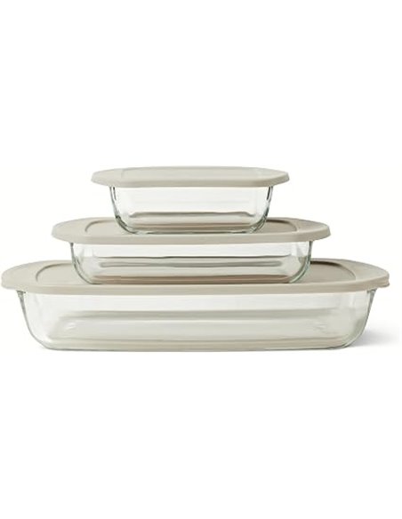 Amazon Basics Fuentes de Cristal para Hornear con Tapas sin BPA, Juego de 6 Piezas, Vidrio de Borosilicato, Aptas para Lavavajil