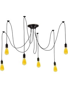 BarcelonaLED Lámpara de Araña Colgante Negro de Suspensión Estilo Vintage Retro con Cable PVC y 6 brazos Portalámparas E27 LED p
