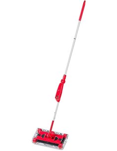 relaxdays Cordless Electric Broom, Rechargeable Battery Sweeping Brush, Adjustable Stick 126 cm, Red/Silver