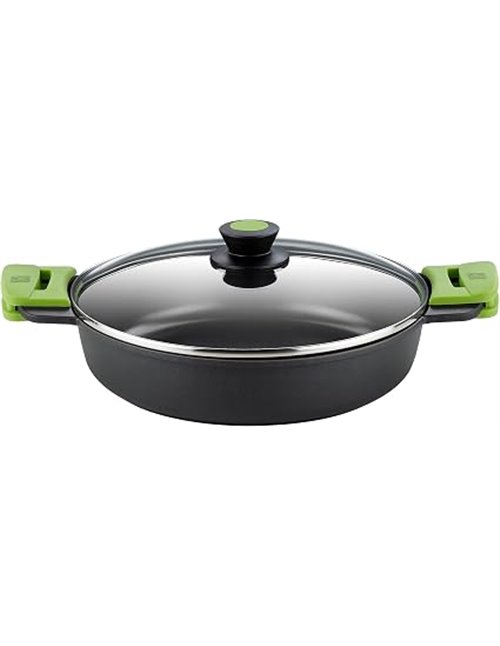 BRA Prior | Low Casserole Dish with Glass Lid and Silicone Handles, Suitable for All Hobs Including Induction and Oven, 24 cm