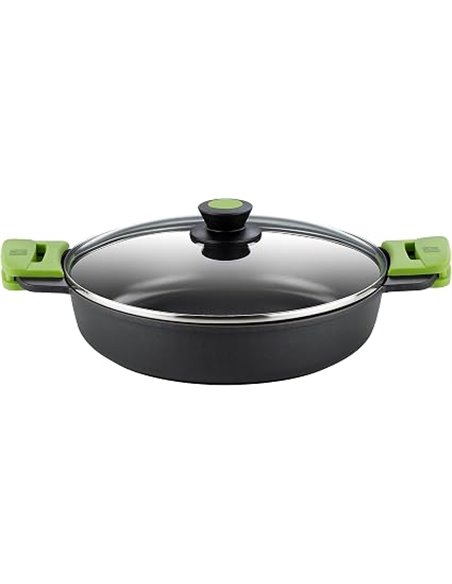BRA Prior | Low Casserole Dish with Glass Lid and Silicone Handles, Suitable for All Hobs Including Induction and Oven, 24 cm