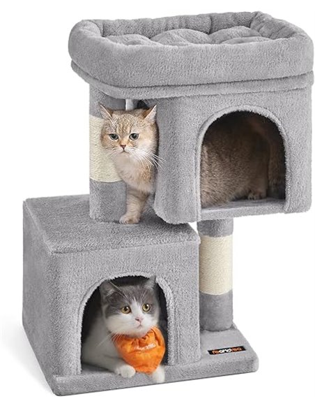 Feandrea Árbol para Gatos, Torre de Juegos 67 cm, S, Casa para Gatos de hasta 3 kg, Plataforma Grande, 2 Cuevas, Rascador, Gris 
