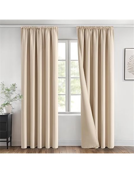 MIULEE Cortinas Opacas con Cinta Fruncida 2 Piezas 140x245 CM, Beige Cortina Ventana Dormitorio Modernas Cortina Anti Luz, Salon