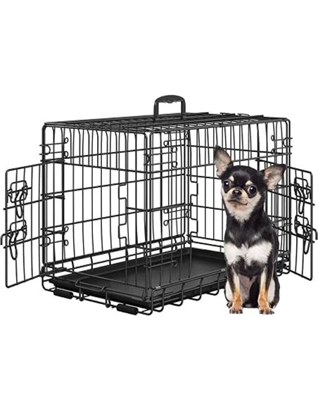 Yaheetech Jaula para Perros 62×42×47 cm Doble Puerta Jaula Metálica Plegable con Bandeja Extraíble para Interior Exterior Negro