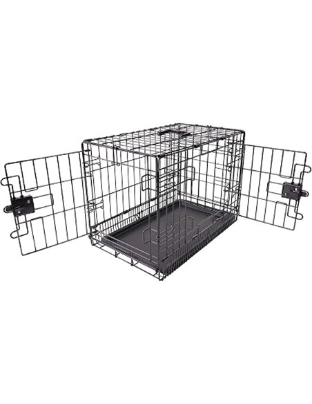 Amazon Basics Jaula para perro de alambre metálico, Duradero, Abatible con bandeja, doble puerta, 61 x 46 x 51 cm (L x An x Al),