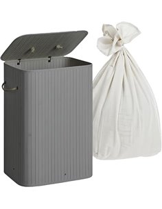 Relaxdays cesto de Ropa Plegable con Tapa de bambú, Capacidad 80 l, 60x40x30 cm, Gris