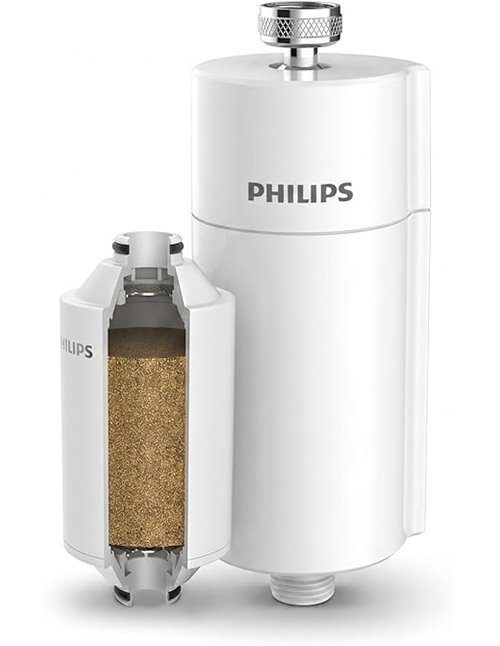 Philips Water Filtro de ducha en línea + 1 cartucho de repuesto, reduce el CLORO hasta un 99%, compatible con todas las manguera