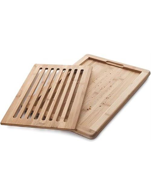 LACOR 60487 Tabla de Cortar Pan de Bambú, Con bandeja recogemigas, Robusta y resistente, 8 Canales horizontales, Beige, 40 x 30 