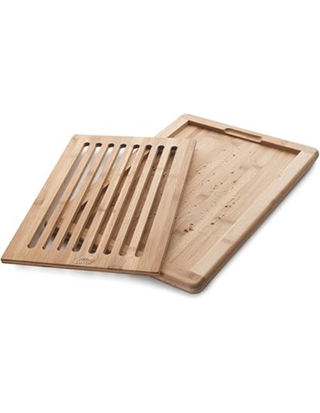 LACOR 60487 Tabla de Cortar Pan de Bambú, Con bandeja recogemigas, Robusta y resistente, 8 Canales horizontales, Beige, 40 x 30 
