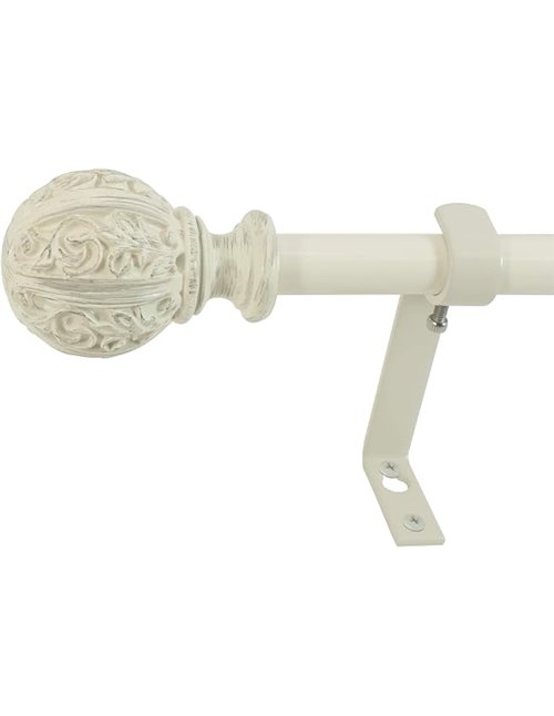 Decopolitan 5/8" Leaf Ball Juego de Barras de Cortina, Marfil Envejecido, 48-86"