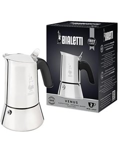 Bialetti Cafetera Venus, Mango Anti-escaldaduras, No Apta para Inducción, 2 Tazas (85ml), Acero Inoxidable