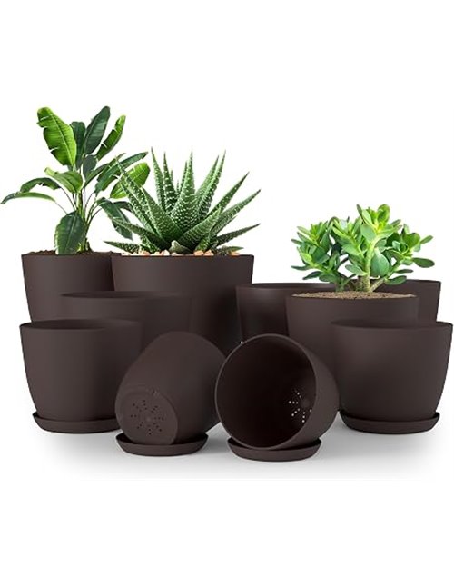 Utopia Home Paquete de 10 macetas 18/17/15/13/12 cm Maceta con platillo para la Cocina, balcón, Plantas de jardín, macetas de vi