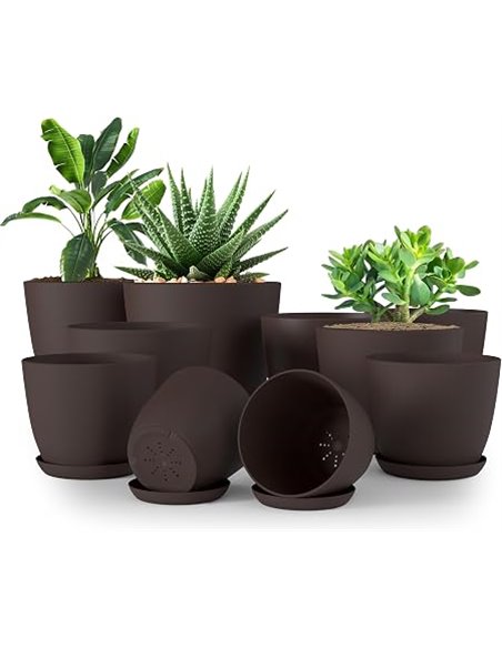 Utopia Home Paquete de 10 macetas 18/17/15/13/12 cm Maceta con platillo para la Cocina, balcón, Plantas de jardín, macetas de vi