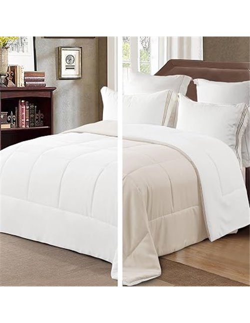 Exclusivo Mezcla Duvet for 90 cm Bed, Soft, Reversible and Breathable Duvet 220 g/m² in Microfibre, Suitable for Summer, Beige/W