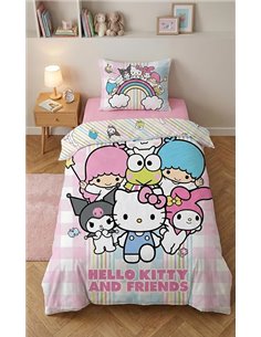 Hello Kitty and Friends Funda Nórdica Cama 90 140x200 + Funda Almohada | Ropa de cama reversible | Microfibra suave secado rápid