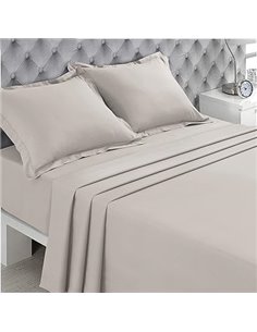 VISION - Sábana Plana - 100% algodón - Color: Beige - 240 x 300 cm - Cama Doble - Fibras Naturales - Tejido denso - Tejido Suave