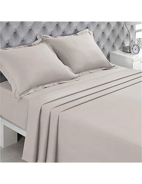 VISION - Sábana Plana - 100% algodón - Color: Beige - 240 x 300 cm - Cama Doble - Fibras Naturales - Tejido denso - Tejido Suave