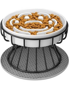 Raised Cat Feeder Slow Rising Slow Feeding Bowl Ceramic Slow Feeding Bowl for Cats with Stand and Non-Slip Mat, Slow Dish High A