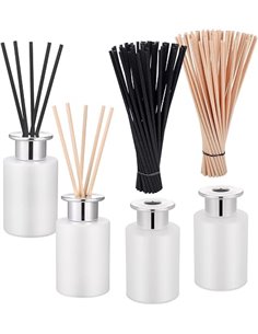 Hejo 4Pcs 100ml Blanco Mate Botella Difusor Tapa Plateada con 100 Varillas Ambientador (50Pcs Beige+50Pcs Negro), Elegante Bonit