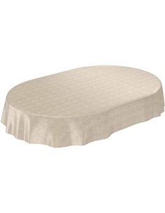 ANRO Mantel de Hule, Mantel Encerado, Color Beige, Aspecto de Lino, Ovalado, 180 x 140 cm